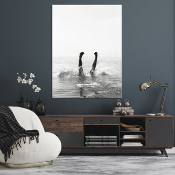 43900465-MGV-CV-24X36-Minimal Ocean Wall Art Canvas Print, Framed Monochrome Diving Art Picture Print, Swimmer in Sea Perfect Minimalist Coastal Decor