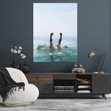 14351555-MGV-CV-24X36-Ocean Splash Wall Art Canvas Print, Framed Playful Beach Art Picture Print, Coastal Summer Perfect Coastal Contemporary Decor