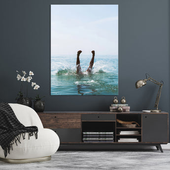 14351555-MGV-CV-24X36-Ocean Splash Wall Art Canvas Print, Framed Playful Beach Art Picture Print, Coastal Summer Perfect Coastal Contemporary Decor