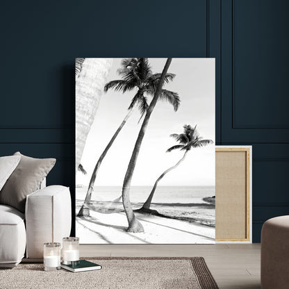 50406026-MGV-CV-24X36-Black White Palms Wall Art Canvas Print, Framed Tropical Beach Art Picture Print, Minimalist Coastal Perfect Coastal Minimalist