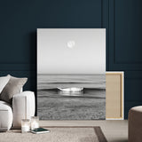 96234442-MGV-CV-24X36-Black White Ocean Scene Wall Art Canvas Print, Framed Full Moon Over Sea Art Picture Print, Tranquil Coastal Canvas Perfect