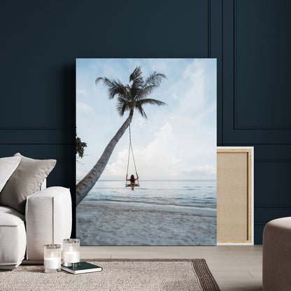 86062249-MGV-CV-24X36-Tropical Swing Wall Art Canvas Print, Framed Ocean Horizon Art Picture Print, Palm Trees Perfect Tropical Minimalist Decor Artwork