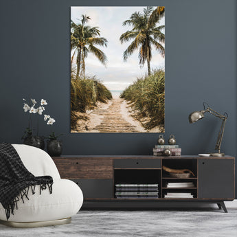 47319550-MGV-CV-24X36-Tropical Beach Wall Art Canvas Print, Framed Rustic Sand Art Picture Print, Palm Tree Perfect Tropical Coastal Decor Artwork