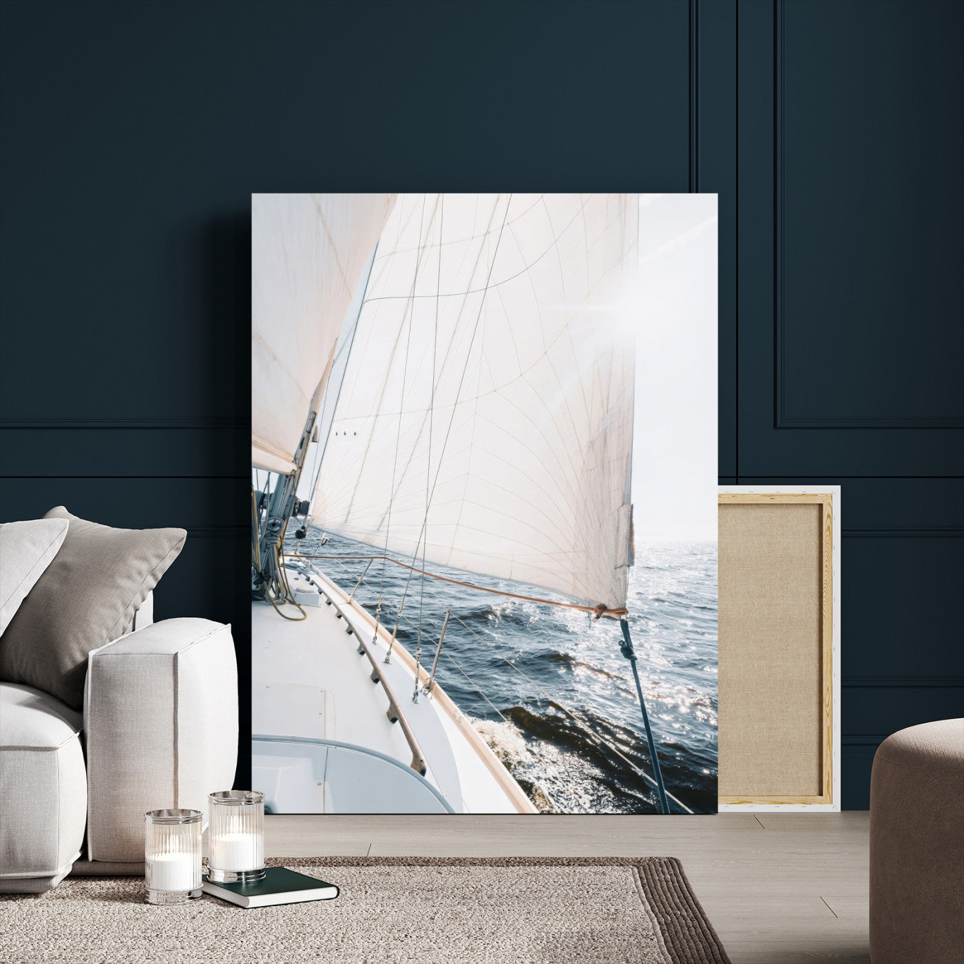 95570785-MGV-CV-24X36-Sailing Boat Wall Art Canvas Print, Framed Bright Nautical Art Picture Print, Sailing Sea Perfect Coastal Minimalist Decor Artwork