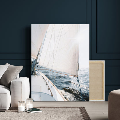 95570785-MGV-CV-24X36-Sailing Boat Wall Art Canvas Print, Framed Bright Nautical Art Picture Print, Sailing Sea Perfect Coastal Minimalist Decor Artwork