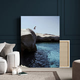 96853328-MGV-CV-24X36-Cliff Diving Wall Art Canvas Print, Framed Turquoise Sea Art Picture Print, Ocean Adventure Perfect Coastal Minimalist Decor