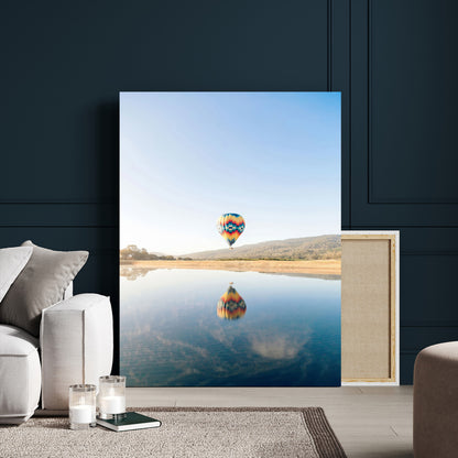 98091684-MGV-CV-24X36-Hot Air Balloon Wall Art Canvas Print, Framed Flight Reflection Art Picture Print, Peaceful Lakeside Perfect Modern Minimalist