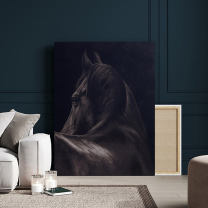 67026880-MGV-CV-24X36-Black Horse Portrait Wall Art Canvas Print, Framed Moody Horse Decor Art Picture Print, Equestrian Wall Style Perfect Masculine