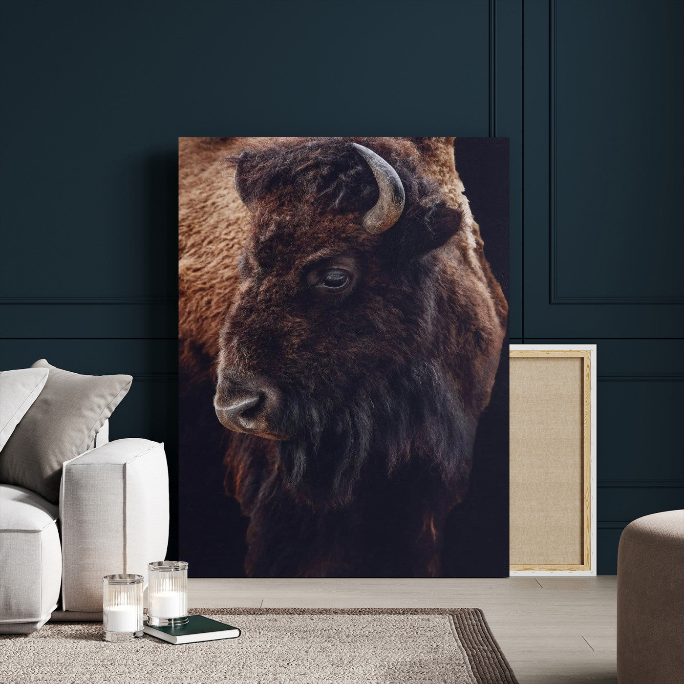 56758157-MGV-CV-24X36-Bison Portrait Wall Art Canvas Print, Framed Rustic Wall Accent Art Picture Print, Lodge Style Perfect Rustic Lodge Decor Artwork