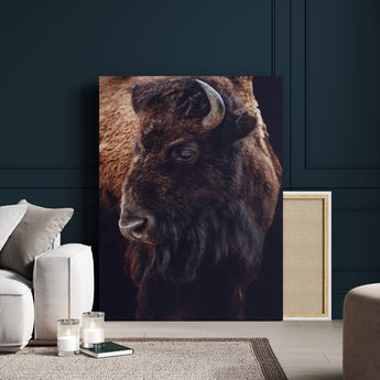 56758157-MGV-CV-24X36-Bison Portrait Wall Art Canvas Print, Framed Rustic Wall Accent Art Picture Print, Lodge Style Perfect Rustic Lodge Decor Artwork