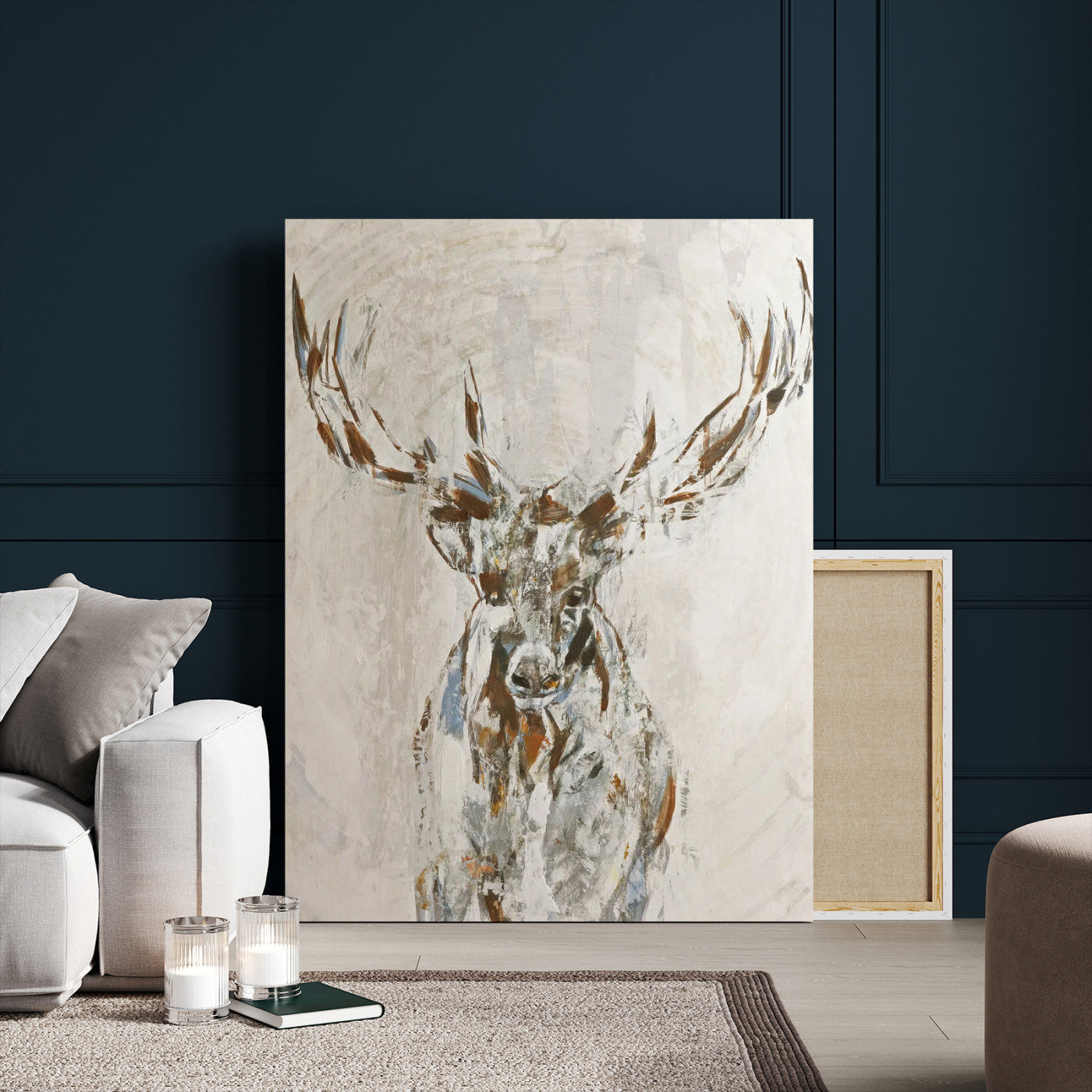 79642067-MGV-CV-24X36-Abstract Deer Wall Art Canvas Print, Framed Lodge Style Decor Art Picture Print, Rustic Animal Wall Perfect Lodge Cabin Style