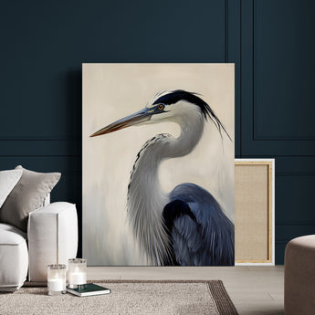 60171823-MGV-CV-24X36-Blue Heron Wall Art Canvas Print, Framed Coastal Bird Theme Art Picture Print, Minimalist Wildlife Perfect Coastal Minimalist