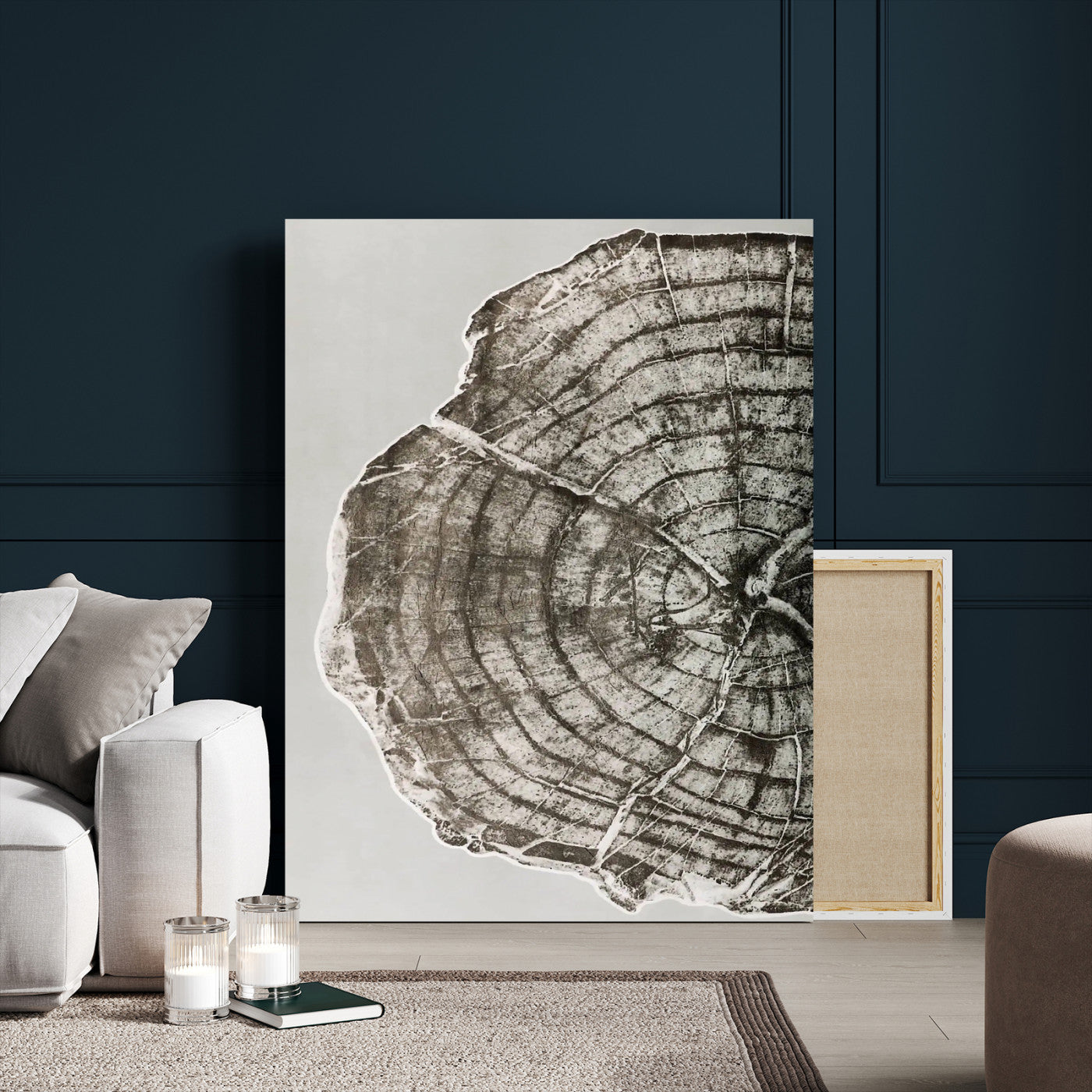 11167473-MGV-CV-24X36-Rustic Wall Decor Wall Art Canvas Print, Framed Modern Lodge Style Art Picture Print, Neutral Wood Slice Perfect Scandinavian