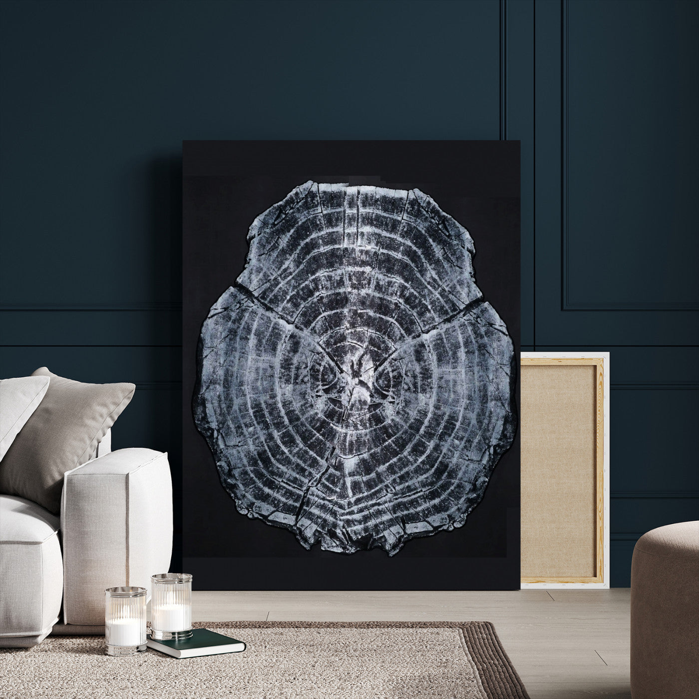 67859667-MGV-CV-24X36-Tree Ring Wall Art Wall Art Canvas Print, Framed Wood Slice Canvas Art Picture Print, Monochrome Nature Decor Perfect Modern