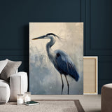 68368019-MGV-CV-24X36-Blue Heron Art Wall Art Canvas Print, Framed Crane Bird Painting Art Picture Print, Elegant Wildlife Scene Perfect Coastal