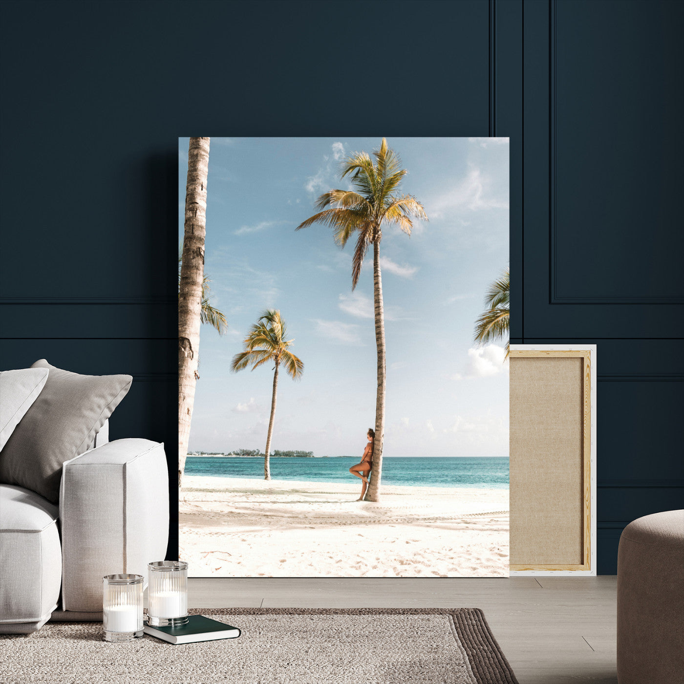 27750035-MGV-CV-24X36-Tropical Beach Scene Wall Art Canvas Print, Framed Palm Tree Photography Art Picture Print, Island Paradise Decor Perfect Coastal