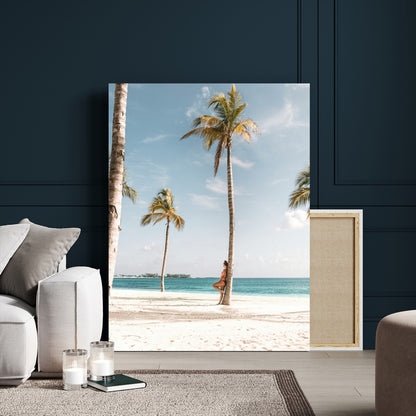27750035-MGV-CV-24X36-Tropical Beach Scene Wall Art Canvas Print, Framed Palm Tree Photography Art Picture Print, Island Paradise Decor Perfect Coastal