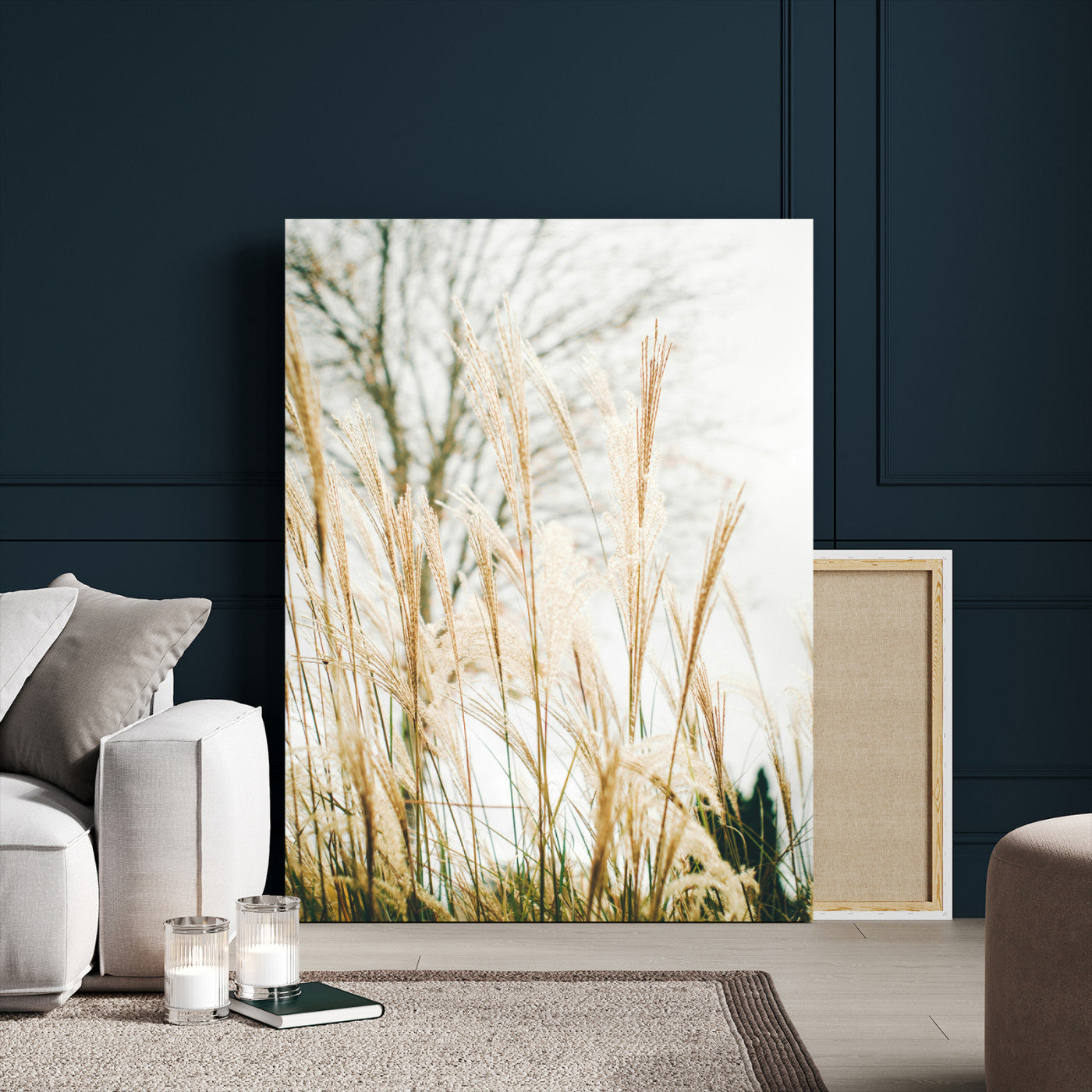 17571705-MGV-CV-24X36-Pampas Grass Wall Art Canvas Print, Framed Neutral Tones Art Picture Print, Minimalist Nature Perfect Boho Minimalist Decor