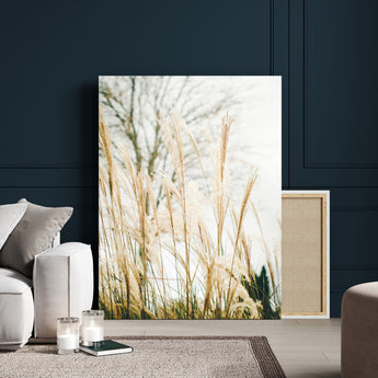 17571705-MGV-CV-24X36-Pampas Grass Wall Art Canvas Print, Framed Neutral Tones Art Picture Print, Minimalist Nature Perfect Boho Minimalist Decor
