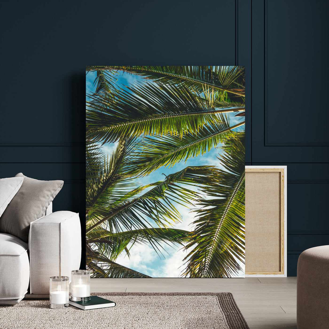 31086560-MGV-CV-24X36-Palm Leaves Wall Art Canvas Print, Framed Tropical Vibes Art Picture Print, Green Foliage Perfect Tropical Boho Decor Artwork