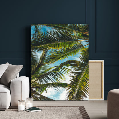 31086560-MGV-CV-24X36-Palm Leaves Wall Art Canvas Print, Framed Tropical Vibes Art Picture Print, Green Foliage Perfect Tropical Boho Decor Artwork