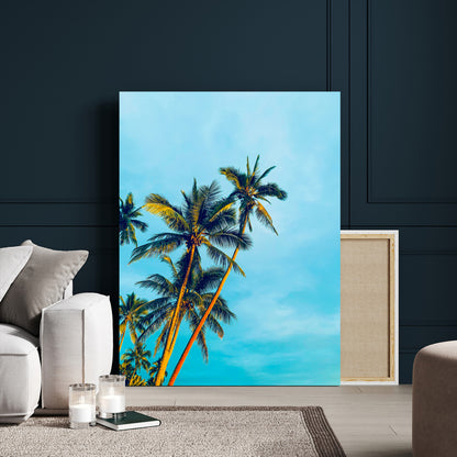 62885569-MGV-CV-24X36-Palm Trees Wall Art Canvas Print, Framed Tropical Vibes Art Picture Print, Blue Sky Perfect Coastal Boho Decor Artwork