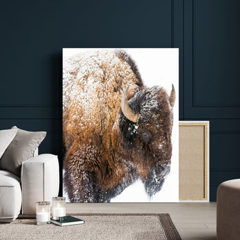 27690436-MGV-CV-24X36-Snowy Buffalo Wall Art Canvas Print, Framed Wildlife Photography Art Picture Print, Rustic Lodge Perfect Rustic Lodge Decor Decor