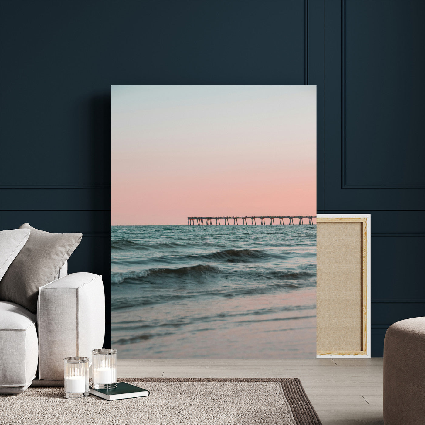 89450227-MGV-CV-24X36-Minimalist Seascape Wall Art Canvas Print, Framed Soft Pastel Sunset Art Picture Print, Tranquil Ocean Perfect Minimalist Coastal