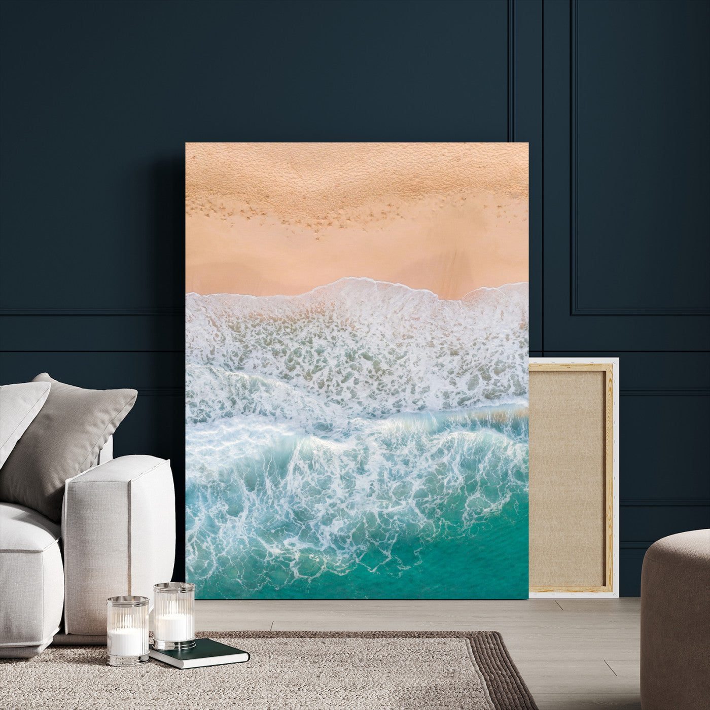 91434062-MGV-CV-24X36-Beach Aerial Wall Art Canvas Print, Framed Soft Waves Art Picture Print, Ocean Tranquility Perfect Coastal Minimalist Decor