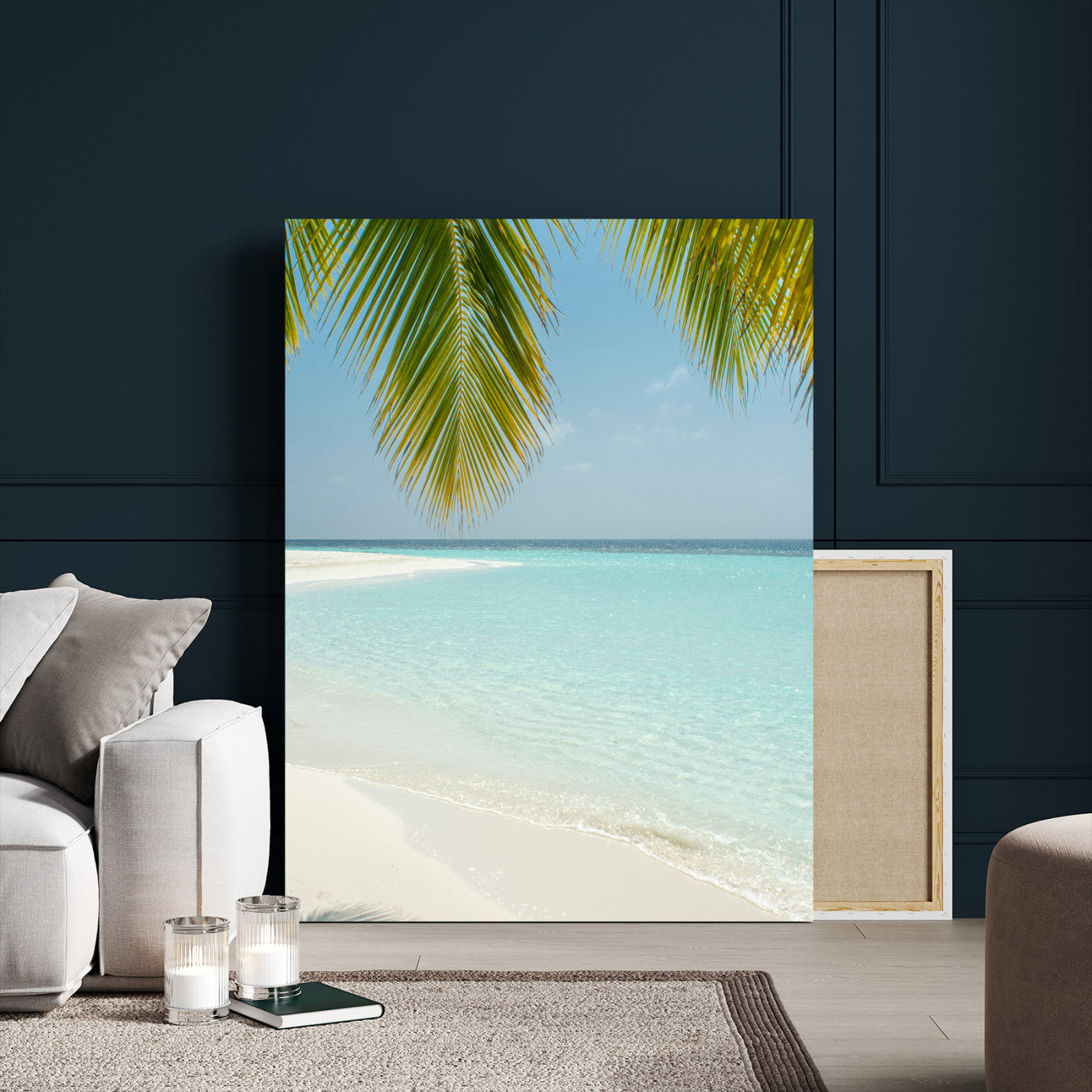 90359351-MGV-CV-24X36-Azure Water Wall Art Canvas Print, Framed Tranquil Island Escape Art Picture Print, Clear Blue Ocean Perfect Coastal Minimalist