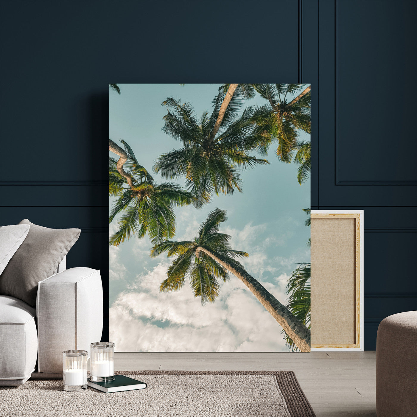 80452931-MGV-CV-24X36-Tropical Palm Trees Wall Art Canvas Print, Framed Coastal Nature Art Picture Print, Relaxing Summer Vibes Perfect Boho Coastal