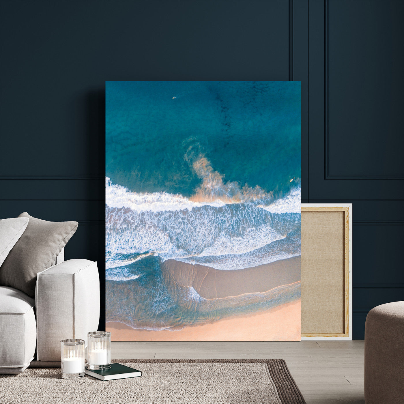 97740681-MGV-CV-24X36-Aerial Beach View Wall Art Canvas Print, Framed Ocean Waves Art Picture Print, Coastal Serenity Perfect Coastal Minimalist Decor