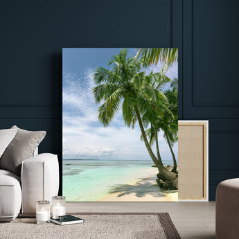 80489589-MGV-CV-24X36-Palm Tree Beach Wall Art – Tropical Paradise Canvas Print with White Sand and Turquoise Ocean, Coastal Photography for Bedroom,