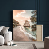 34220311-MGV-CV-24X36-Coastal Rock Wall Art – Sunset Beach Canvas Print with Ocean Waves and Golden Light, Scenic Seaside Photography for Bedroom,
