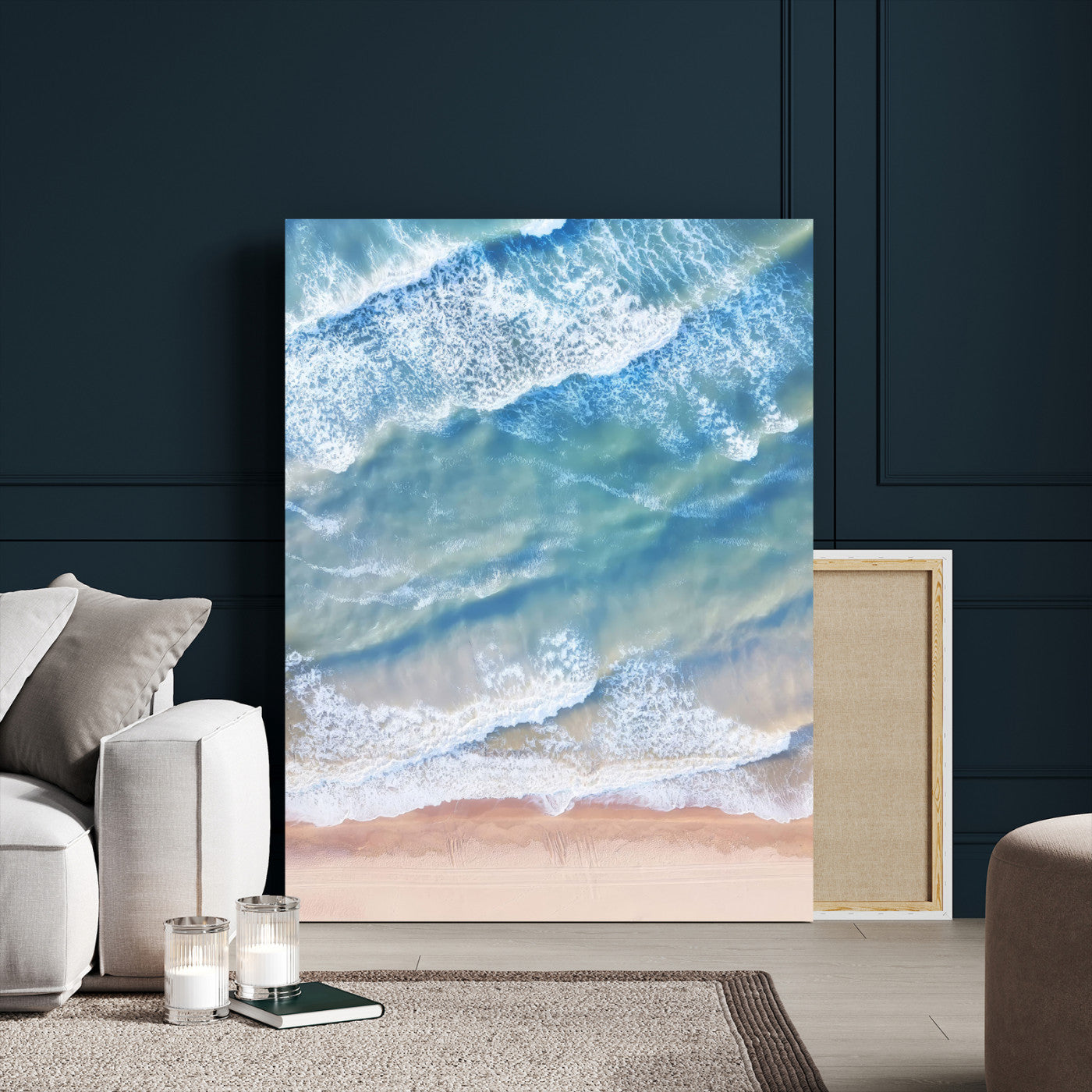 78764781-MGV-CV-24X36-Ocean Wall Art – Aerial Waves and Sandy Shore Canvas Print, Coastal Photography Decor for Bedroom, Living Room, Office, Beach