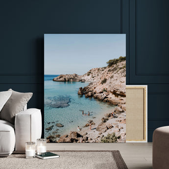39329622-MGV-CV-24X36-Coastal Wall Art – Turquoise Water and Rocky Beach Canvas Print, Scenic Seaside Photography Decor for Bedroom, Living Room,