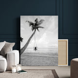 41303063-MGV-CV-24X36-Coastal Wall Art – Palm Tree Swing Black and White Canvas Print, Tropical Beach Photography Decor for Bedroom, Living Room,