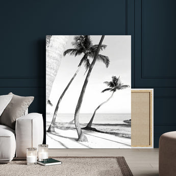 16582004-MGV-CV-24X36-Black and White Tropical Palm Trees Canvas Wall Art – Minimalist Coastal Photography, Large Framed Print for Home, Office, Living