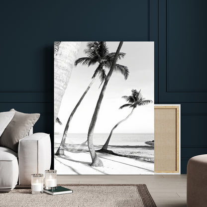 16582004-MGV-CV-24X36-Black and White Tropical Palm Trees Canvas Wall Art – Minimalist Coastal Photography, Large Framed Print for Home, Office, Living