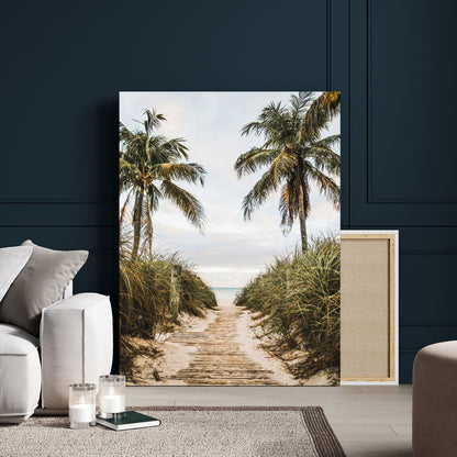 53859552-MGV-CV-24X36-Tropical Beach Wall Art – Palm Tree Pathway Canvas Print, Coastal Paradise Photography Decor for Living Room, Bedroom, Office,