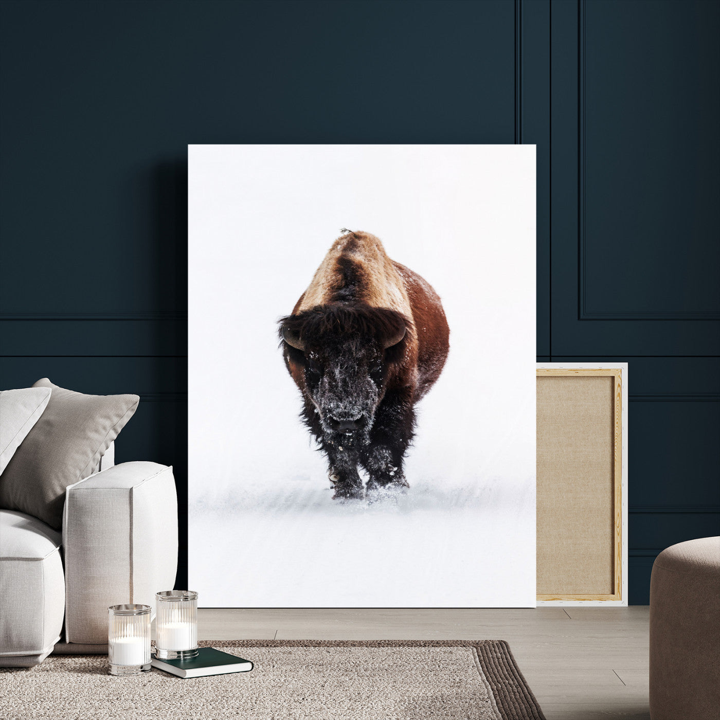 77072968-MGV-CV-24X36-Wildlife Wall Art – Bison in Snow Canvas Print, Rustic Western Nature Photography Decor for Bedroom, Living Room, Office, Cabin,