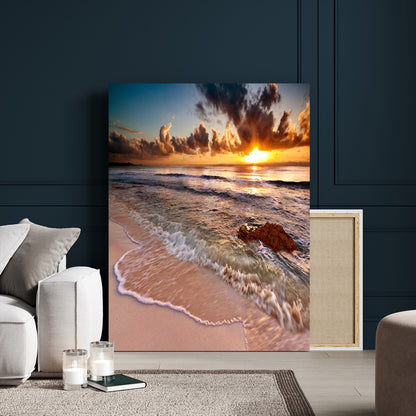 14930-MGV-CV-24X36-Beach Sunset Wall Art Canvas Print, Framed Ocean Horizon Art Picture Print, Tropical Shore Perfect Minimalist Coastal Decor