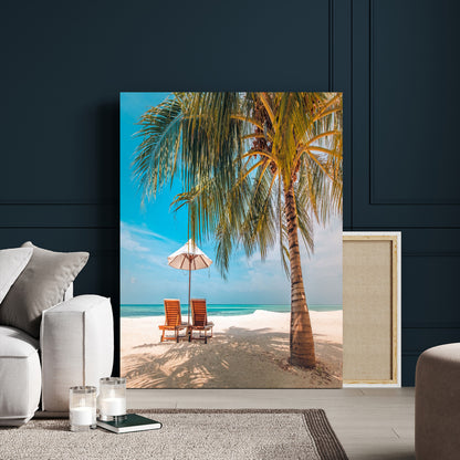 51024-MGV-CV-24X36-Tropical Beach Wall Art Canvas Print, Framed Palm Tree Art Picture Print, Sandy Shoreline Perfect Minimalist Coastal Decor Artwork