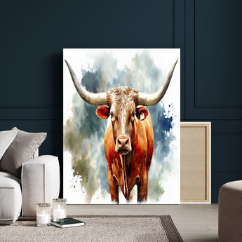 39803-MGV-CV-24X36-Texas Longhorn Wall Art Canvas Print, Framed Rustic Cattle Art Picture Print, Western Bull Perfect Rustic Western Decor Artwork