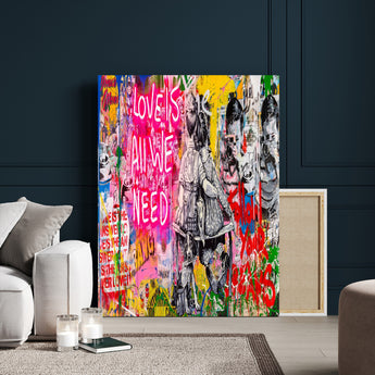 23129-MGV-CV-24X36-Street Love Wall Art Canvas Print, Framed Pop Graffiti Art Picture Print, Neon Lettering Perfect Urban Pop Decor Artwork