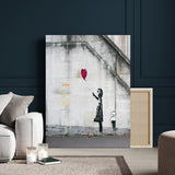 35033-MGV-CV-24X36-Balloon Girl Wall Art Canvas Print, Framed Street Banksy Art Picture Print, Urban Contrast Perfect Minimal Urban Decor Artwork