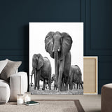 79634-MGV-CV-24X36-Elephant Herd Wall Art Canvas Print, Framed African Elephant Art Picture Print, Monochrome Wildlife Perfect Monochrome Safari