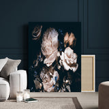 47195-MGV-CV-24X36-Moody Peonies Wall Art Canvas Print, Framed Dark Floral Art Picture Print, Creamy Rose Perfect Baroque Floral Decor Artwork