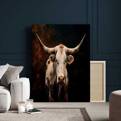 11823-MGV-CV-24X36-Texas Longhorn Wall Art Canvas Print, Framed Western Bull Art Picture Print, Rustic Cow Perfect Rustic Western Decor Artwork
