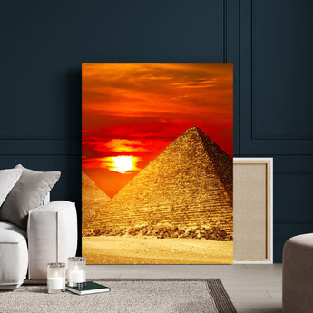 13047-MGV-CV-24X36-Pyramids Giza Wall Art – Golden Sunset Egypt Canvas Print, Ancient World Landmark Photography Decor for Living Room, Office, Study